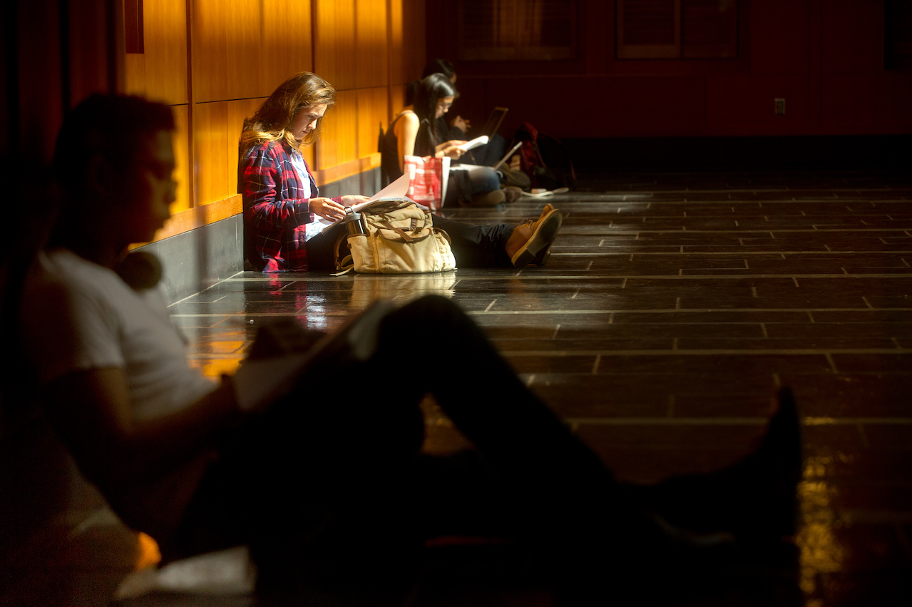 Engineering campus scenes: Students studying in Stanley Hall interior